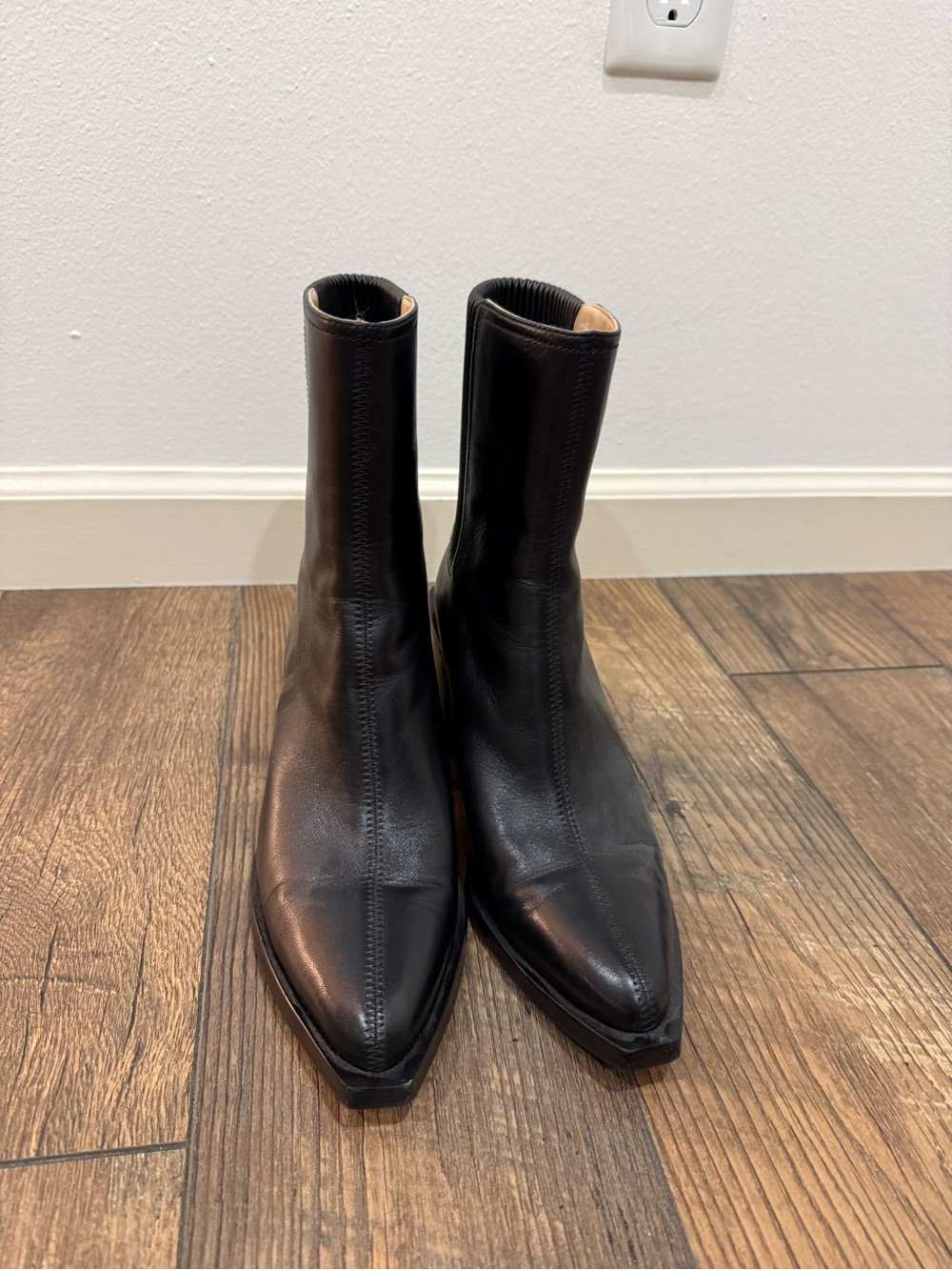 Coach Black Leather Prestyn Pointed Ankle Boot with Sculpted Heel - Picture 2 of 5